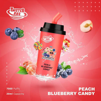 Twister Bar 7000 - Peach Blueberry Candy - Disposable Vape Pod Device - Box of 10