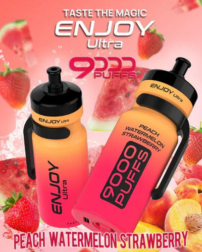 Enjoy Ultra 9000 Puffs - Peach Watermelon Strawberry - Disposable Vape - Box of 10