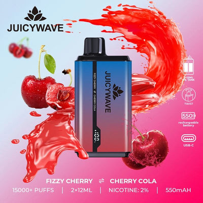 Juicy Wave 15000 Puffs - Fizzy Cherry & Cherry Cola - Disposable Vape Pod Device - 20mg - Box of 10