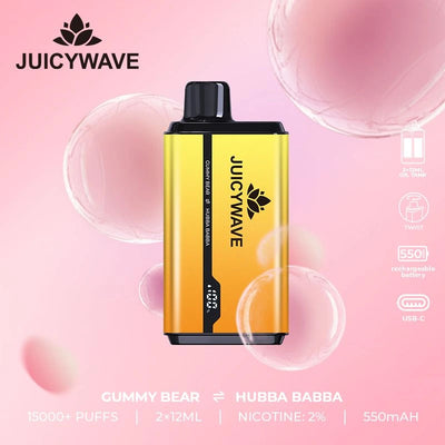 Juicy Wave 15000 Puffs - Gummy Bear & Hubba Babba - Disposable Vape Pod Device - 20mg - Box of 10