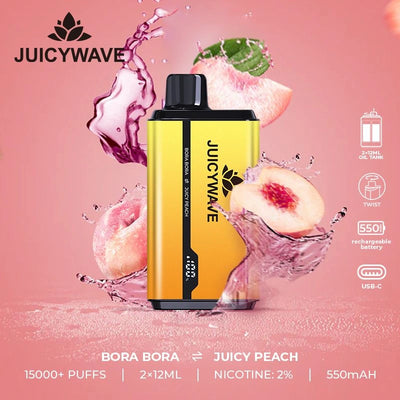 Juicy Wave 15000 Puffs - Bora Bora & Juicy Peach - Disposable Vape Pod Device - 20mg - Box of 10