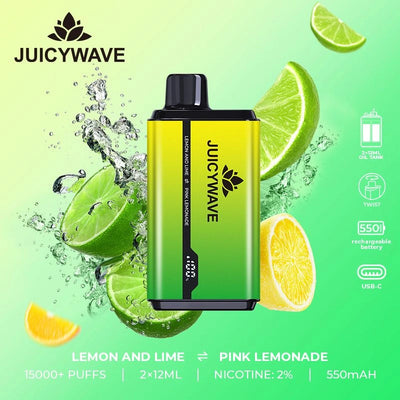 Juicy Wave 15000 Puffs - Lemon and Lime & Pink Lemonade - Disposable Vape Pod Device - 20mg - Box of 10