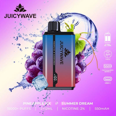 Juicy Wave 15000 Puffs - Pineapple Ice & Summer Dream - Disposable Vape Pod Device - 20mg - Box of 10